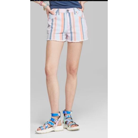 Wild Fable Denim Striped Raw Hem Shorts Multi Colored Women’s 10 - Picture 1 of 4